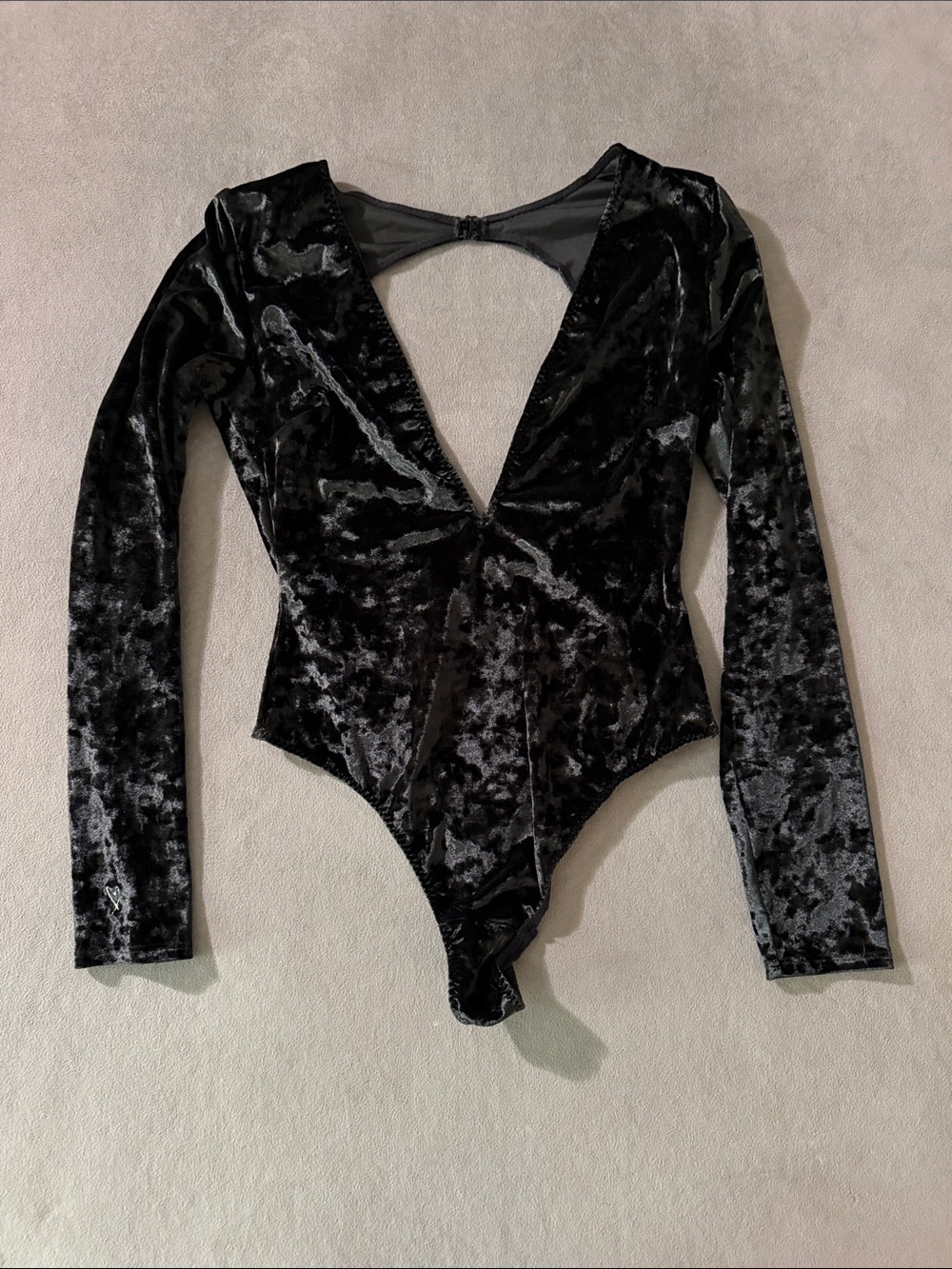 Victoria's Secret Black Crushed Velvet Long-Sleeve Bodysuit